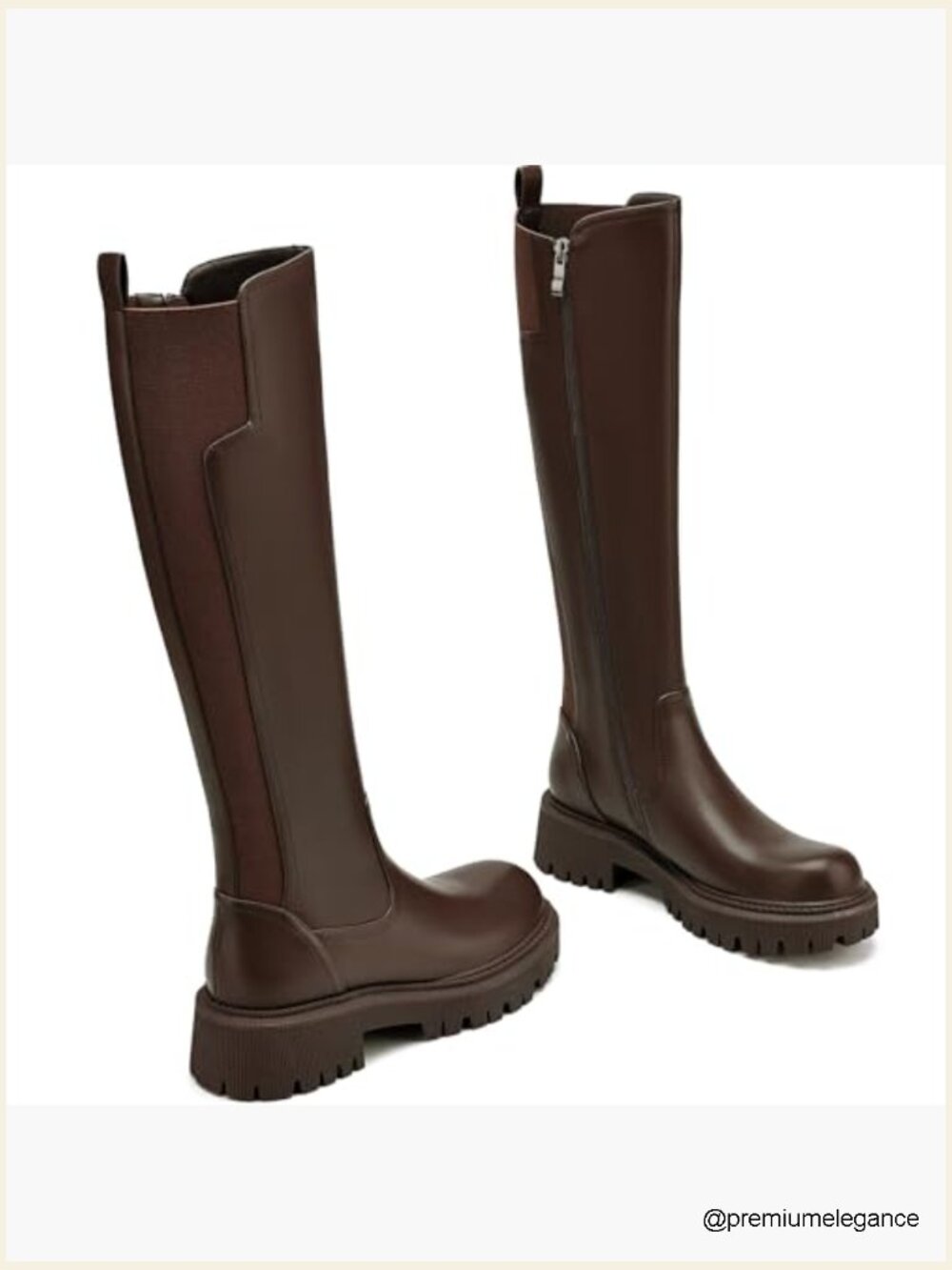 Women's Knee High Boots Platform Lug Sole Stretch Round Toe Riding Boots - Picture 5 of 7
